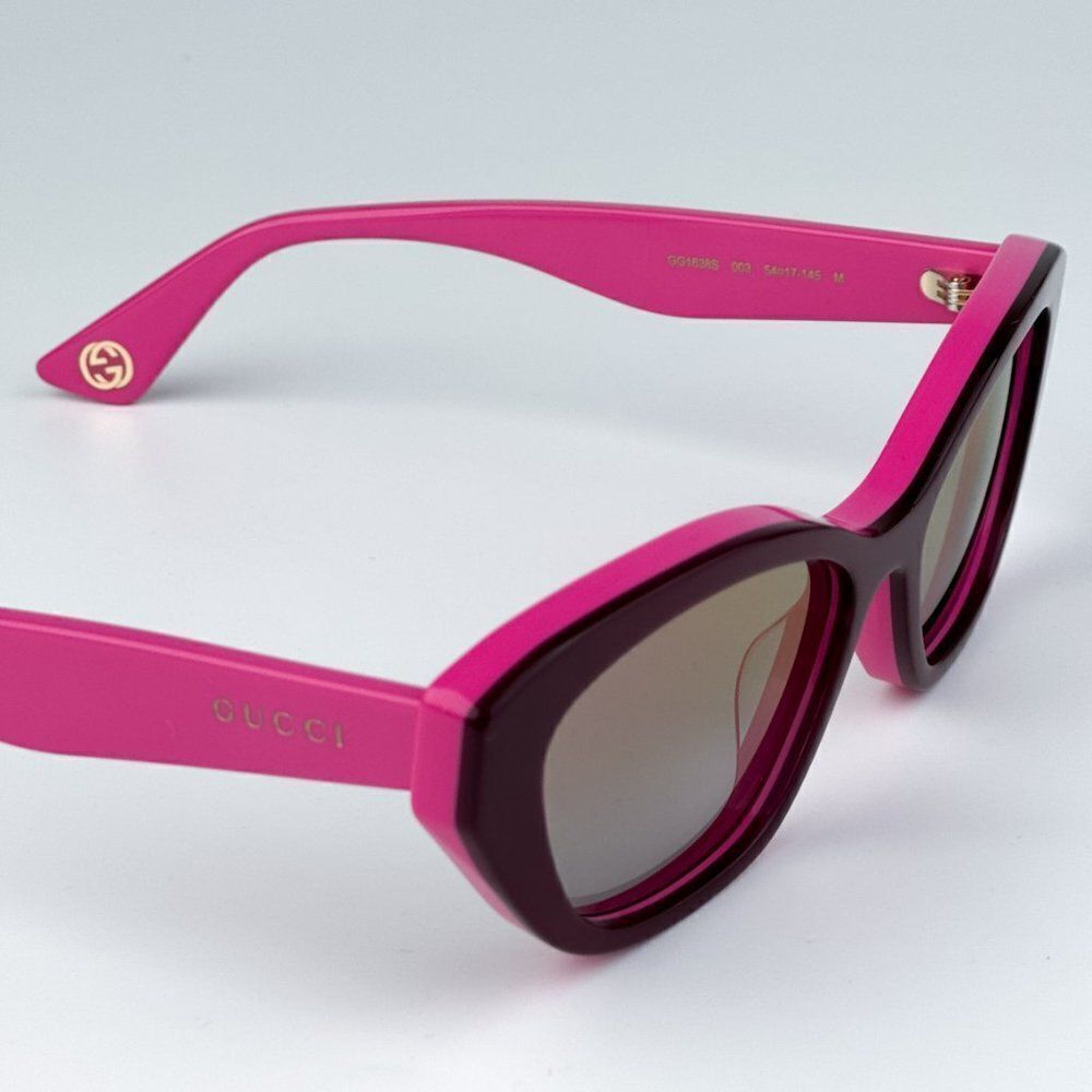 SALE! NEW Gucci GG1638S 003 Burgundy Fuchsia Mirrored Women Cat Eye Sunglasses - Picture 7 of 9